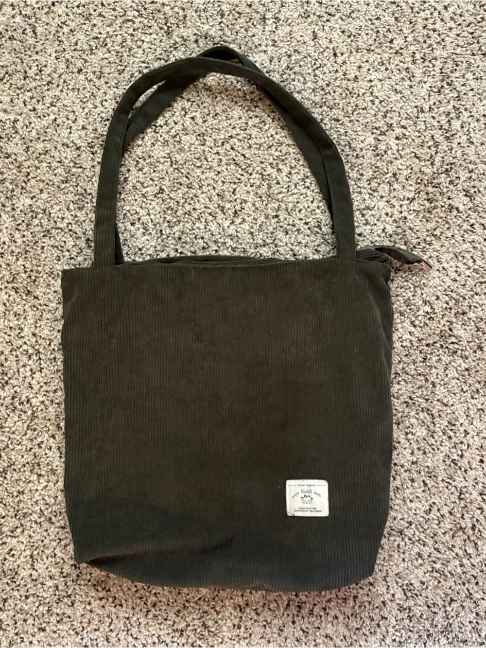 Corduroy Shoulder Tote Bag in Dark Green